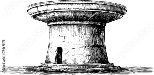 Modernist concrete column with engraved minimalist design for architecture concepts