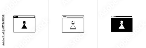 Vector art of three different styles of a chess pawn icon displayed within browser windows