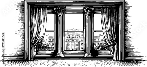 Neoclassical window with decorative columns and cornice design for architectural inspiration