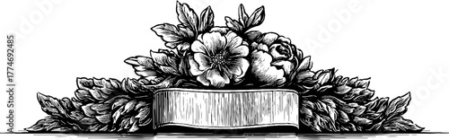 Intricate ornate floral border design with symmetrical pattern for vintage decor and art projects