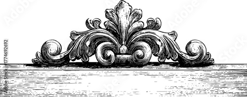 Ornate engraved symmetrical divider with detailed curls for elegant design