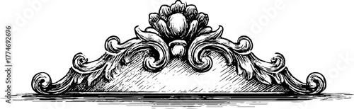 Ornate symmetrical divider design with detailed curls and engraving for vintage projects