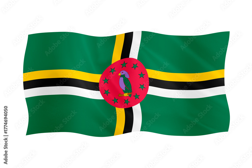 Fototapeta premium Digital composite. ..Flag of Dominica. ..The 3rd of November is Dominican Independence Day..PNG file.
