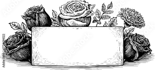 Elegant ornate rectangular border with floral and shell motifs for vintage design projects