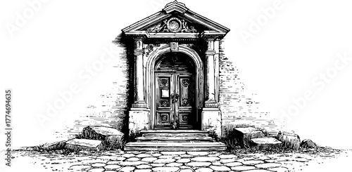 Renaissance doorway frame with pilasters and triangular pediment - vintage architectural design