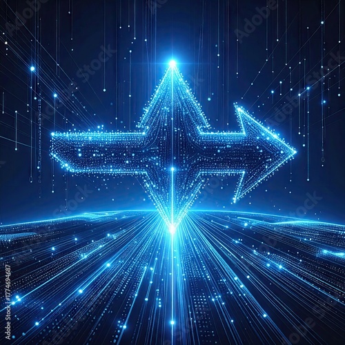 Futuristic Digital Arrow Symbolizing Data Flow and Technology Connection.
