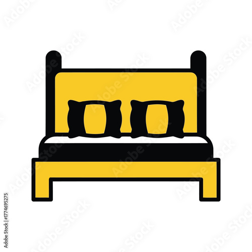 Yellow bed with pillows isolated on transparent background in format