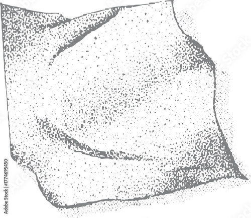 Textured abstract gray shape with stippled shading and curved outlines vector