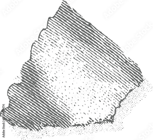 Grey ink drawing of a textured rock or geological formation stone geology