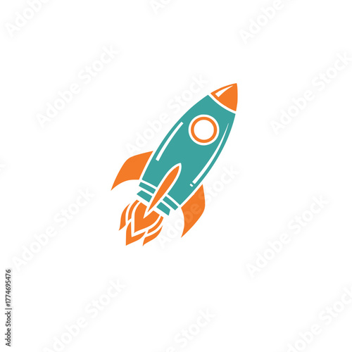 Dynamic stylized illustration of a rocket launching with vibrant flames, symbolizing rapid business growth, startup success, technological innovation, and reaching new heights in progress