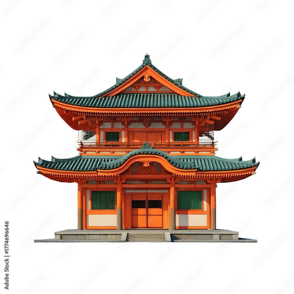 Obraz premium Orange Japanese Temple Pagoda isolated on a transparent background
