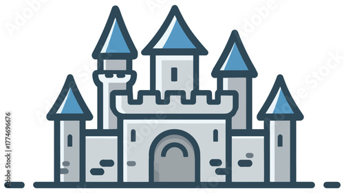 Cartoon Castle Icon Depicting a Medieval Fortress