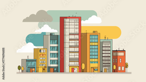 Apartment Buildings in the City against a Cloudy Sky