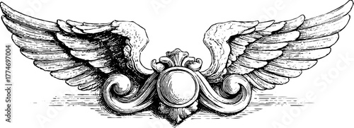 Ornate cherub relief with symmetrical scrolls and wings design for vintage decor