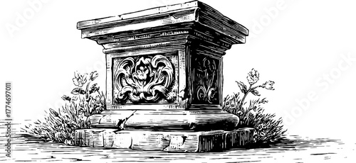 Ornate sculptural pedestal with floral carvings for classic design and decor