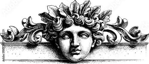 Vintage engraved wall ornament featuring cherub face with leafy details