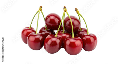 A pile of fresh and juicy red cherries isolated on transparent background