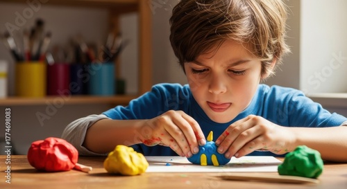A Young Boy's Creative Expression: Sculpting Wonders with Play Dough