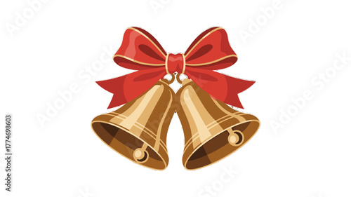 Festive golden bells with a red bow, perfect for the holiday season.