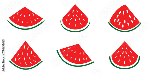 Watermelon and Summer Icons Set – Vector Fruit, Vacation, and Stopwatch Symbols, Isolated on White Background