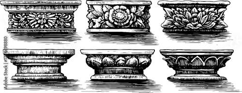 Vintage engraved architectural borders with geometric patterns for design