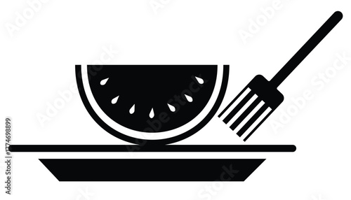 Watermelon and Summer Icons Set – Vector Fruit, Vacation, and Stopwatch Symbols, Isolated on White Background