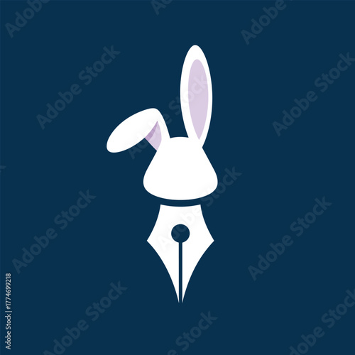 bunny rabbit pen nib creative writing logo, storytelling education design vector