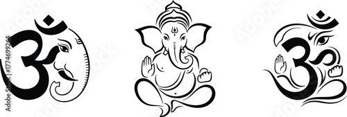 om symbol ganesha god icons, hindu spiritual meditation yoga vector art