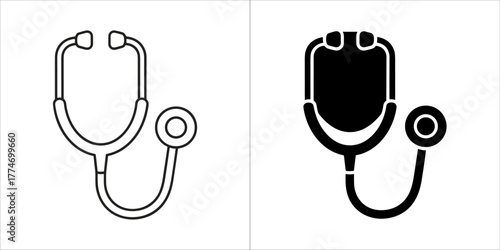 Stethoscope icon, medical equipment for doctor