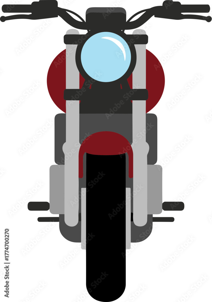 Fototapeta premium Flat Style Front View Motorcycle Illustration with Headlight and Handlebars
