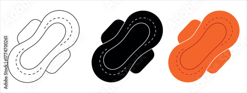 Essential Outline Silhouette Sanitary Pad Icon Set. Versatile vector graphics representing Feminine Hygiene, Care, Protection, Wellness, and Health concepts.