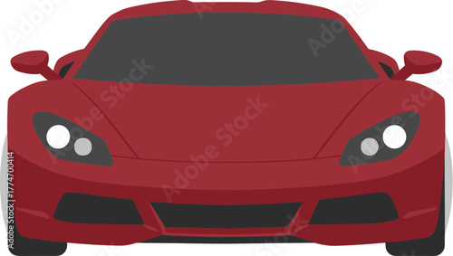 Simple Detailed Front View Red Automotive Sports Car Illustration