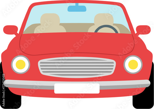 Simple Flat Front View Red Convertible Vehicle Transportation Illustration