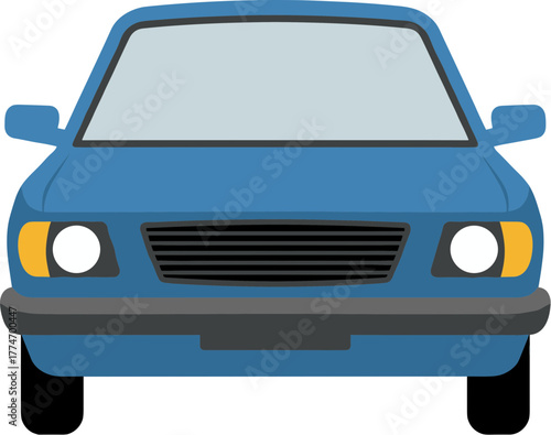 Flat Design Blue Car Front View Automobile Transportation Illustration