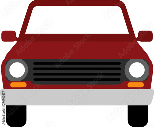 Simple Flat Front View Red Car Automobile Transportation Illustration