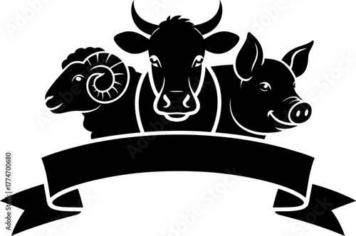 Three Meats Butcher Banner Logo 