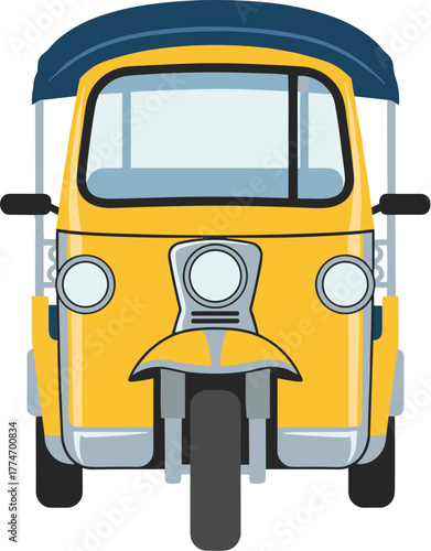 Cartoon Style Yellow Auto Rickshaw Three Wheeler Transportation Illustration