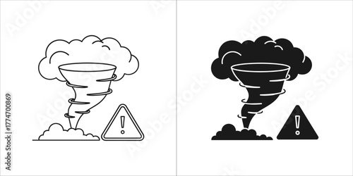 Tornado warning sign icon, natural disaster