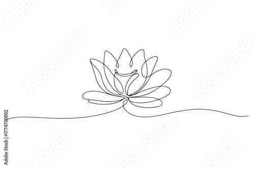 Simple modern continuous one line drawing of lotus flower and leaf in minimalist aesthetic style for spa, yoga and floral logo design
