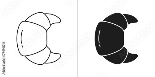 Croissant vector icon set, outline and filled version