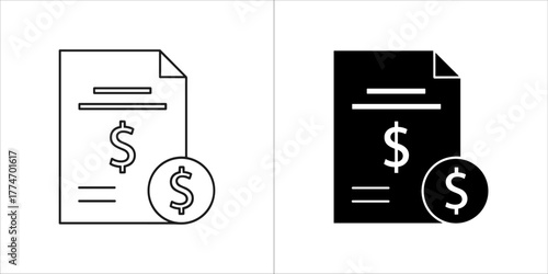 Invoice icon, bill with dollar sign and coin