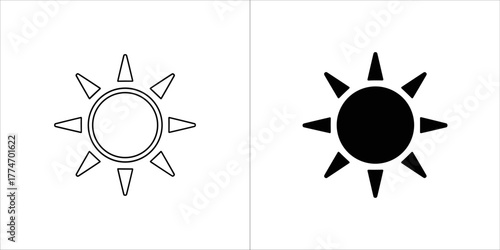 Sun icon, summer heat symbol, sunshine weather