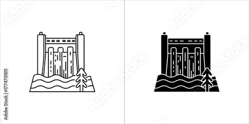 Hydroelectric dam icon, water dam icon