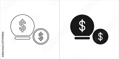 Two coins with dollar sign in black and white