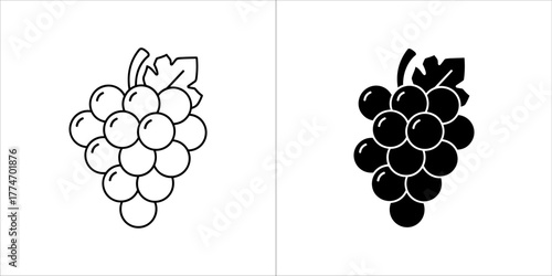 Bunch of grapes in outline and glyph style