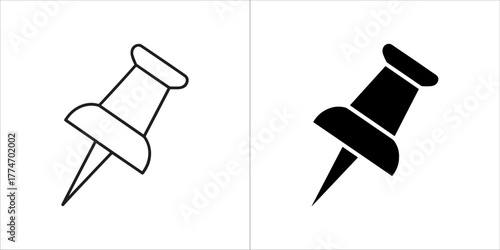 Two push pin icons in black and white