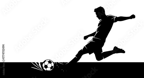 Vector of a player kicking the ball with dynamic motion and speed lines