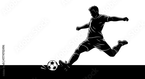 Vector of a player kicking the ball with dynamic motion and speed lines