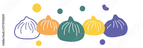 Flat vector illustration of assorted Asian dumplings
