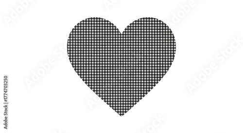 A dark gray heart shape filled with a fine grid pattern on a plain white background, symbolizing love or digital art.